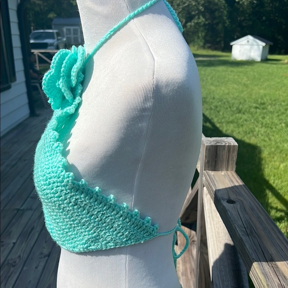 Handmade Turquoise Crochet Halter Top - Picture 3 of 5